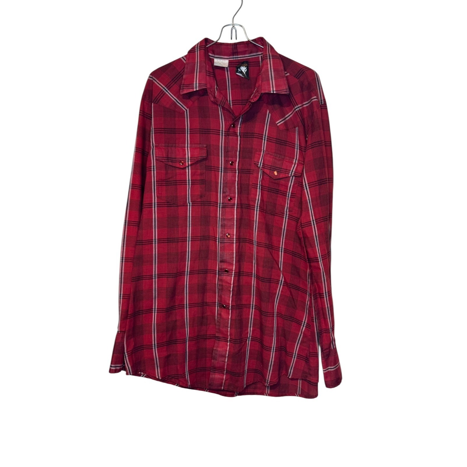 Karman Men's Shirt Plaid Pearl Snap Button-Up Western Long Sleeve Red Sz. Large