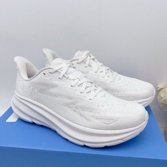 Hoka One One Clifton 9 Running Shoe Sneaker White/ White Womens US 9.5 D Wide
