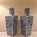 Pair of Beautiful Vintage Asian Porcelain Vases Blue and White Square Shape