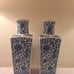 Pair of Beautiful Vintage Asian Porcelain Vases Blue and White Square Shape