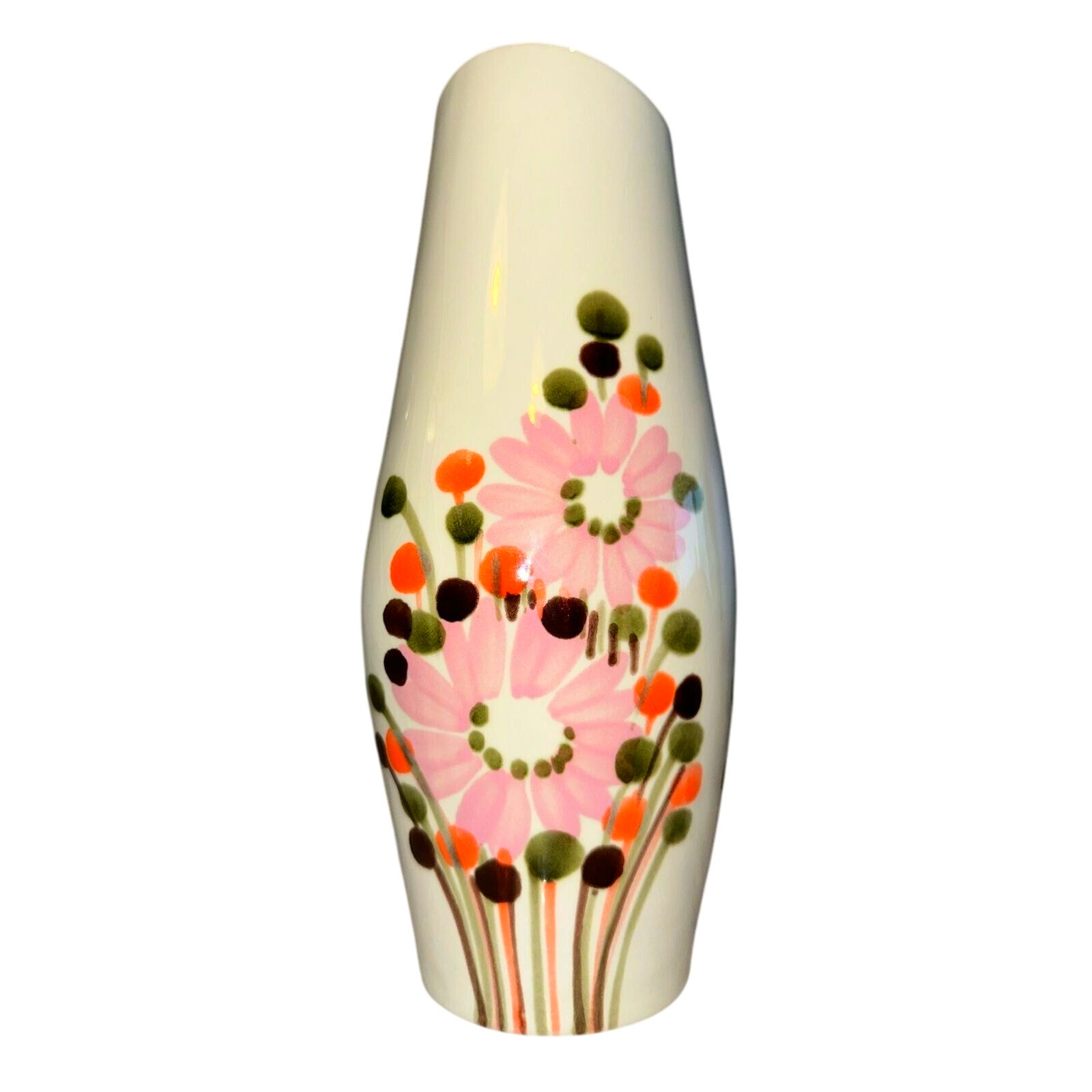 Vintage SIC Scuola Italiana Ceramiche Italy Vase Hand Painted Flowers MOD 10