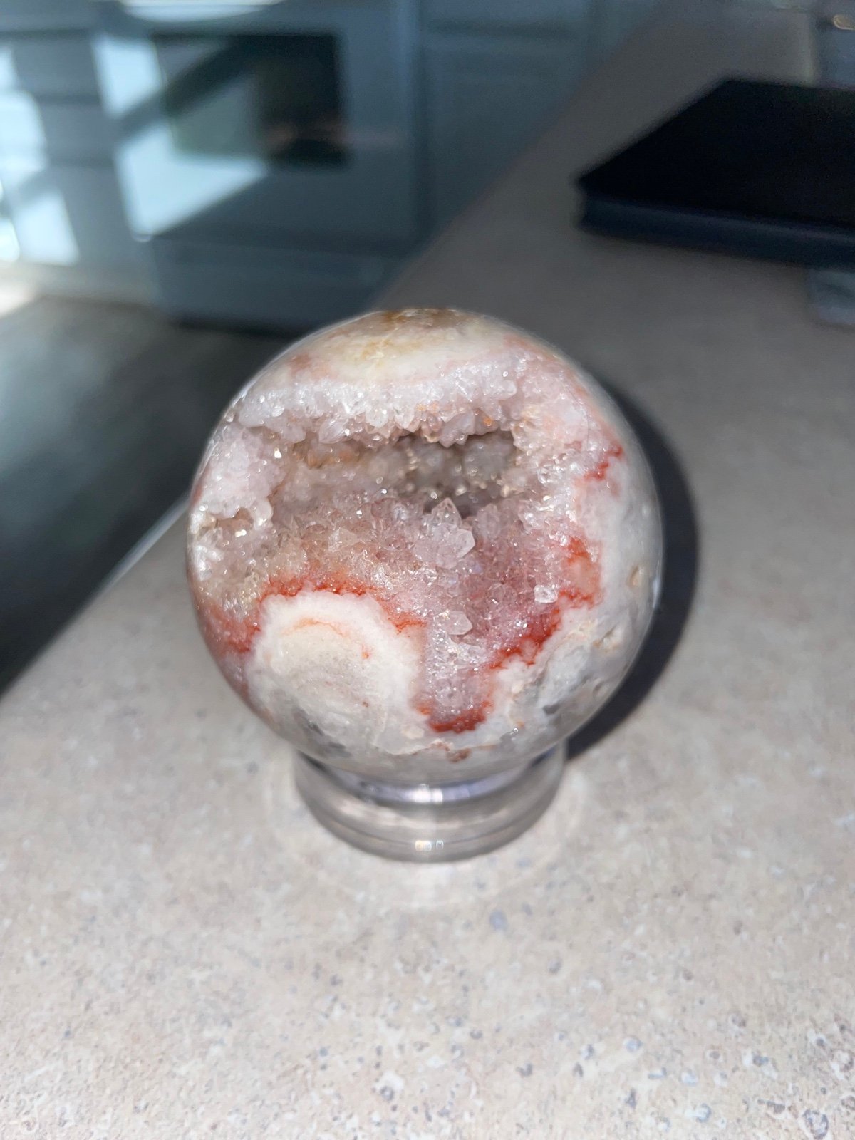 Druzy pink amethyst sphere with super sparkly druzy from brazil