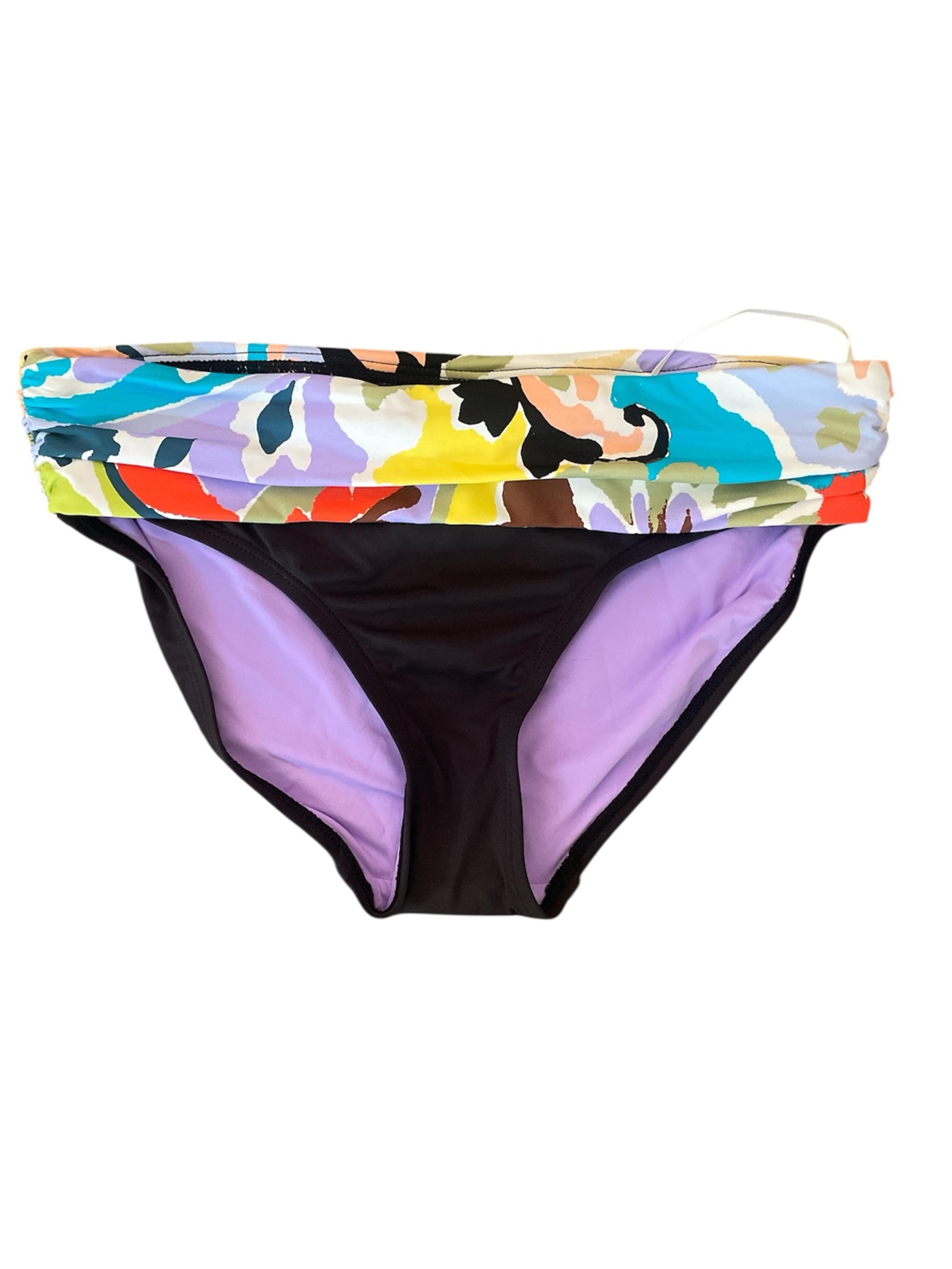 ANNE COLE FOLD-OVER PRINTED-WAISTBAND BIKINI SWIM BOTTOMS size small