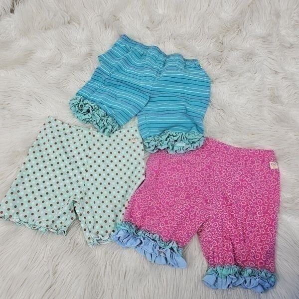 Lot Of 3 Wild Flowers Ruffle Shorts Striped Floral Polka Dot Size 12/14 Multi