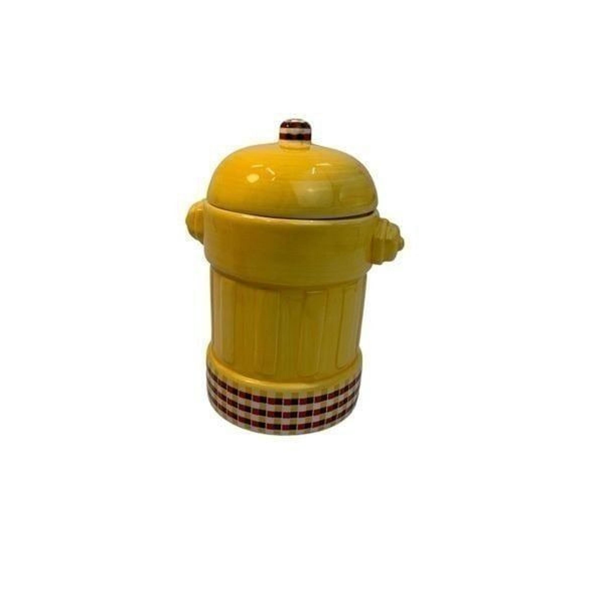 Vintage yellow checkered fire hydrant cookie jar