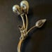 Vintage pearl look, golden leaf stem, Brooch