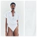 NWT. Zara White Poplin Short Sleeve Bodysuit with V-neck Lapel Collar. Size M.