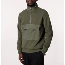 Polo Ralph Lauren Double Knit 1/4 Zip Men Large Olive Green Hooded NWOT 180