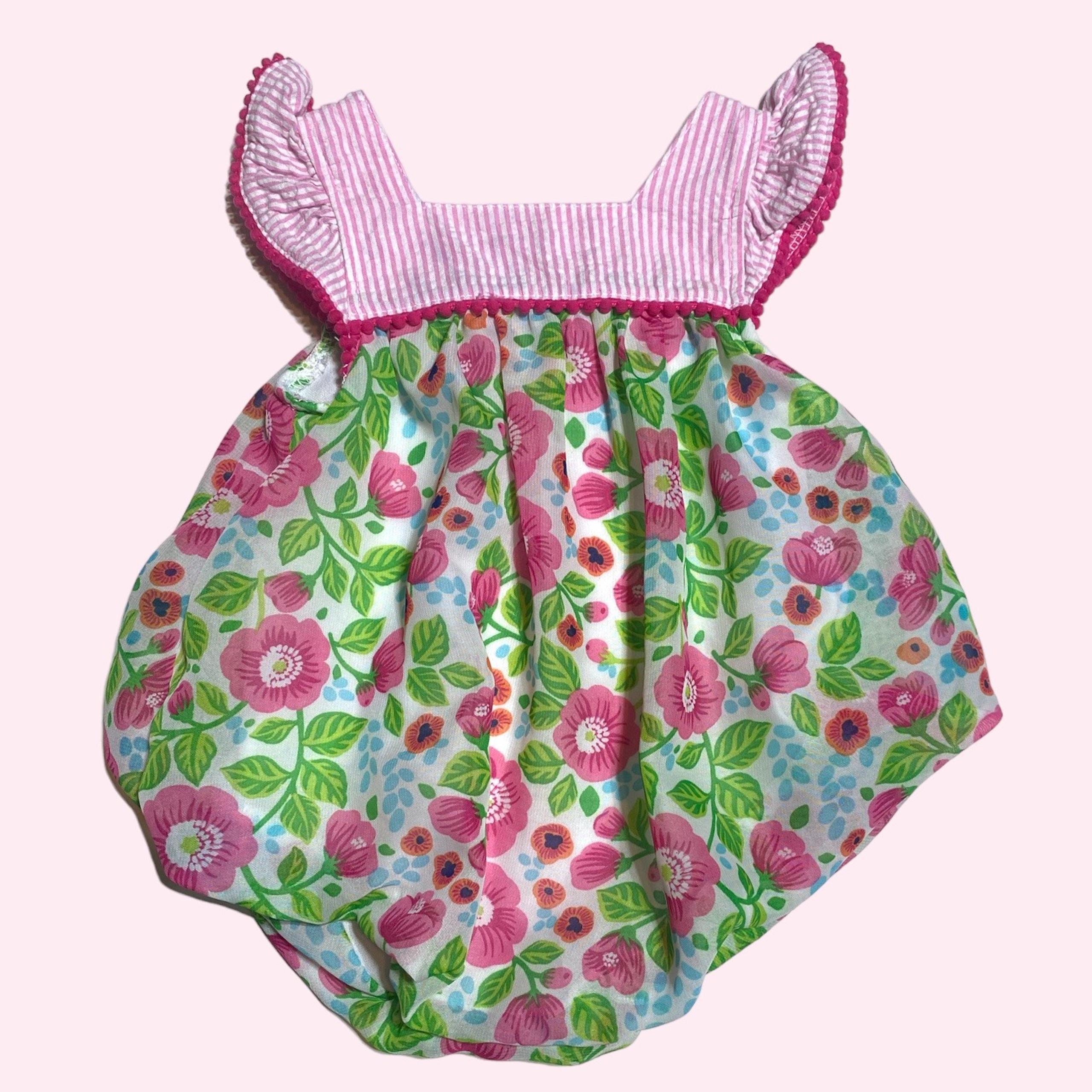 Baby Essentials One Piece Bubble Romper Green Pink Blue Flowers 6 Months