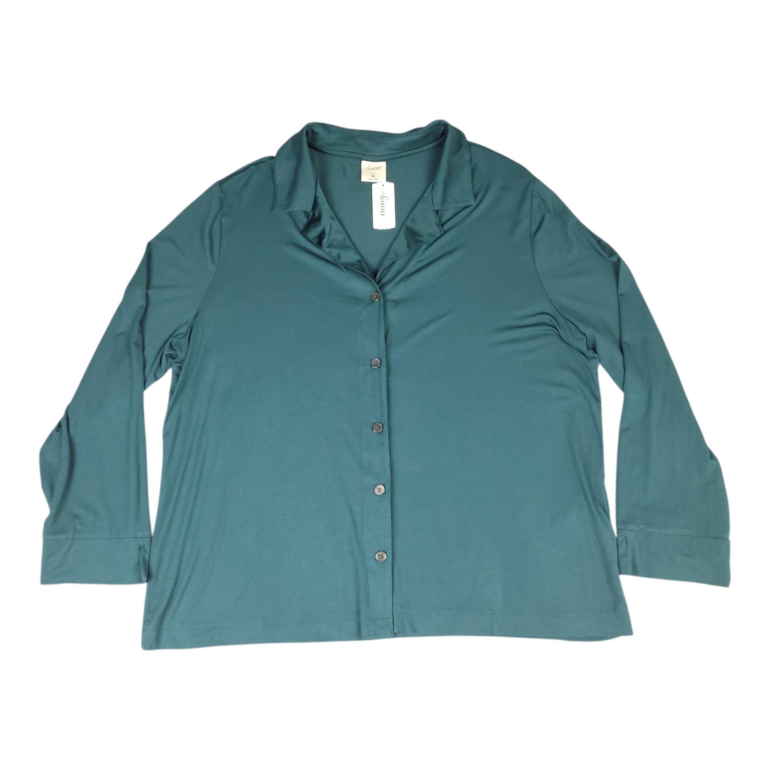 NWT Soma Cool Nights Satin Trim Notch Collar Top Pajama Womens Size XL Deep Teal