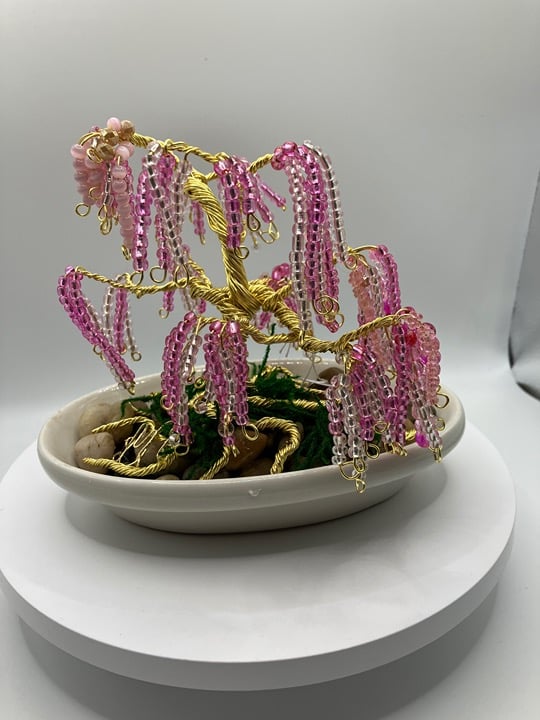 Bonsai Wire Tree Weeping Cherry Copper Gold Colored Wire 6 in x 6 in Beaded 2288