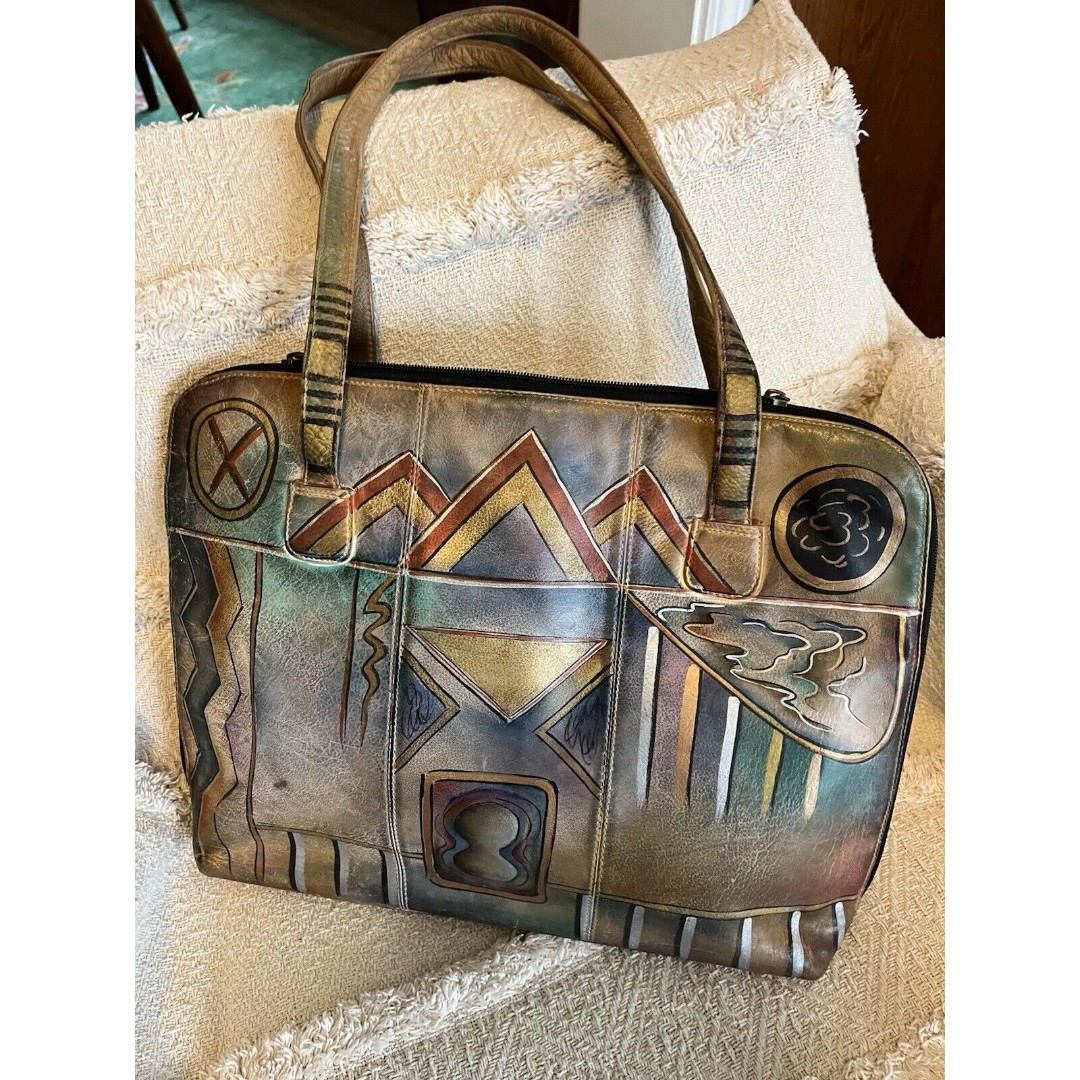Anuschka Handpainted Leather Laptop Bag Purse Travel Carry On Bag So Gorgeous!