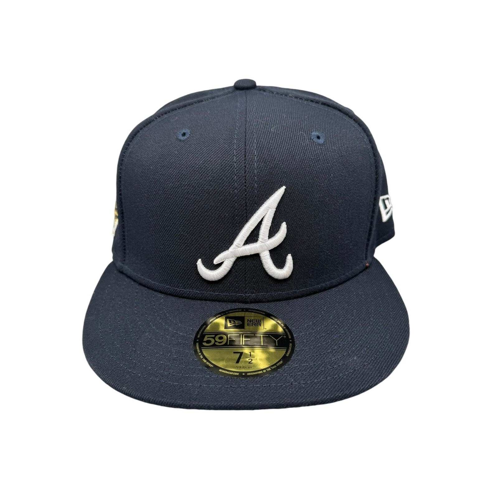 New Era 59fifty Atlanta Braves Navy WS 1995 Patch Fitted Hat 5950 Men's Sz 7-1/2