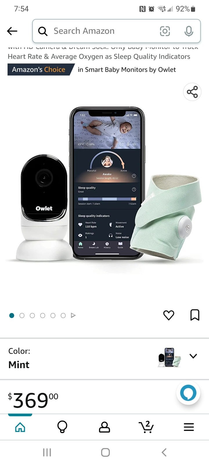 Owlet Dream Duo Smart Baby Monitor - Video Baby Monitor with HD Camera & Dream S