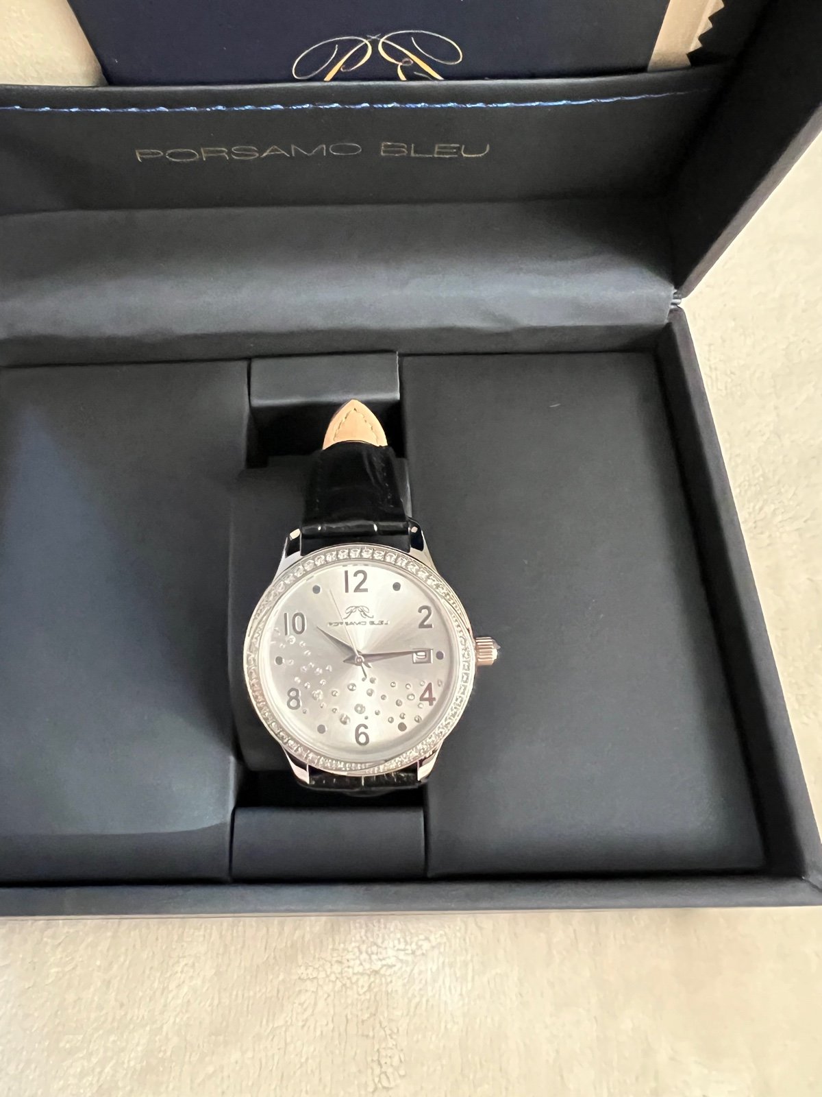 Porsamo Bleu Ruby Sunray Croc-embossed leather strap watch 34mm