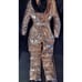 Metallic Rose Gold Pink Black Fur Hooded Women Small Ski Suit Snowsuit Boarding