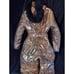 Metallic Rose Gold Pink Black Fur Hooded Women Small Ski Suit Snowsuit Boarding