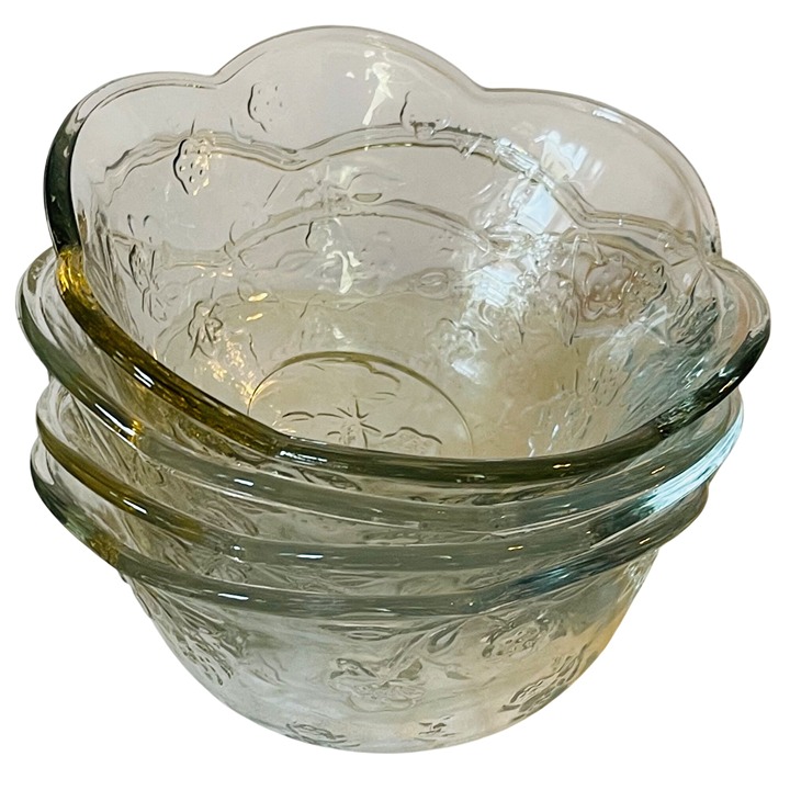 Anchor Hocking Savannah Pattern Clear Glass Bowl Set of 4 Pressed Floral 6
