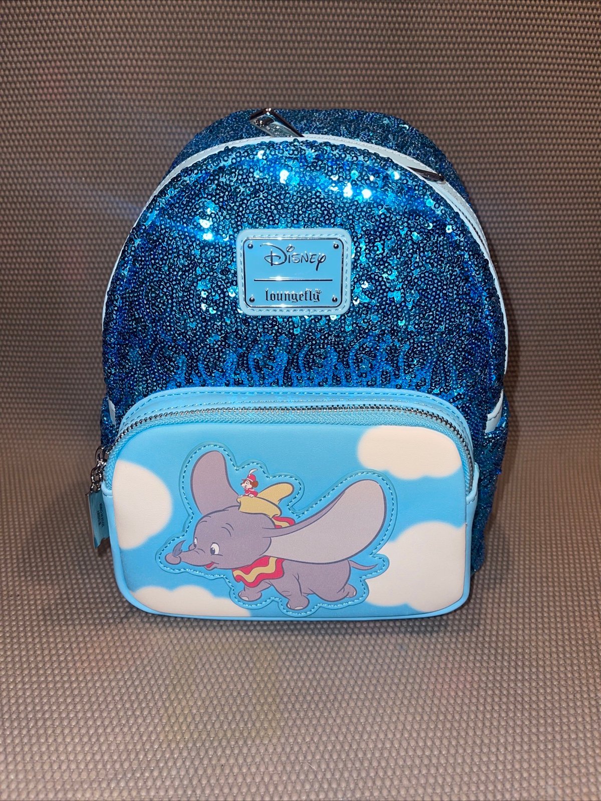 NEW Loungefly Disney Dumbo Blue Sequin Mini Backpack “Don’t Just Fly, Soar