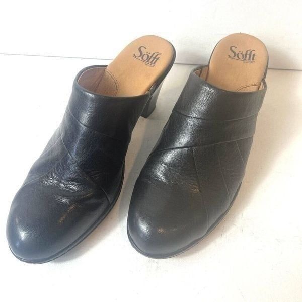 Sofft Women's Heeled Mules Leather Slip On Black Size 10 M Comfort Casual Shoes