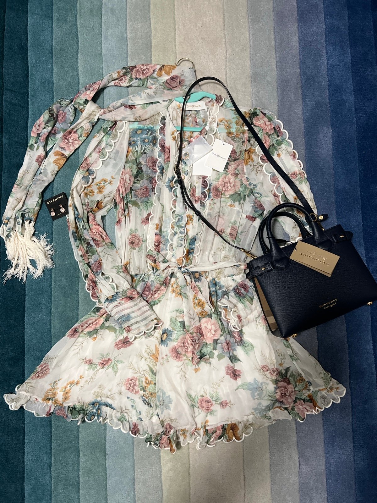 Zimmermann Wavelength Scallop Playsuit Romper Floral Silk Scarf NWT AU 3 US 8-10