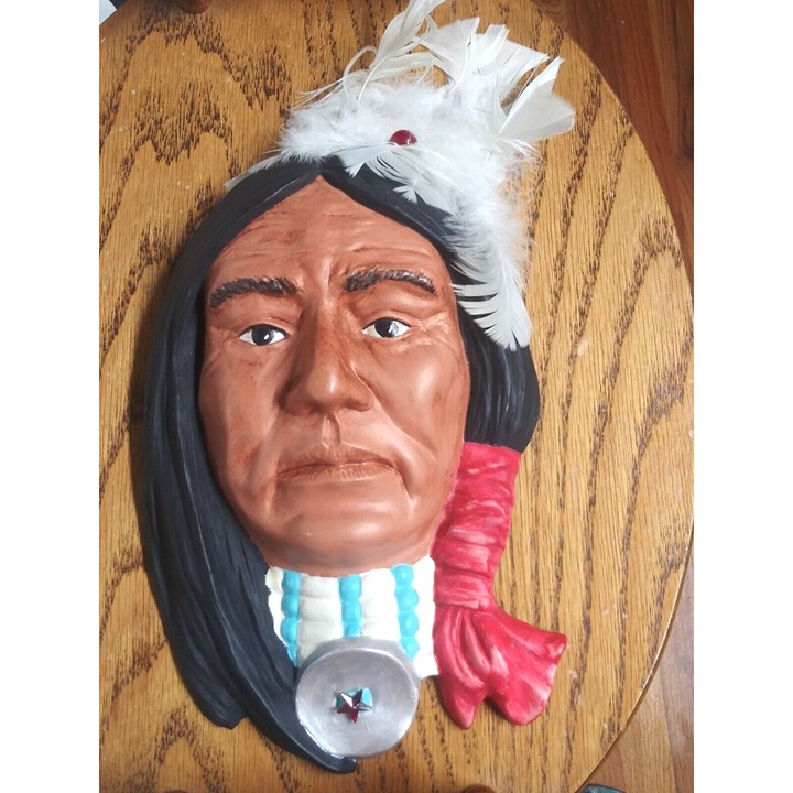 Chief Indian Native American Head Wall Hanging Man Cave 10 Ceramic/stoneware EC