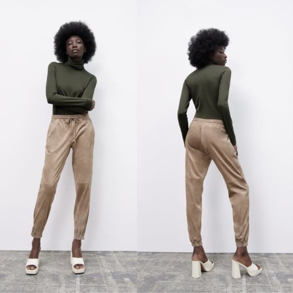 NWT ZARA Taupe Gray Jogging Pants - Large