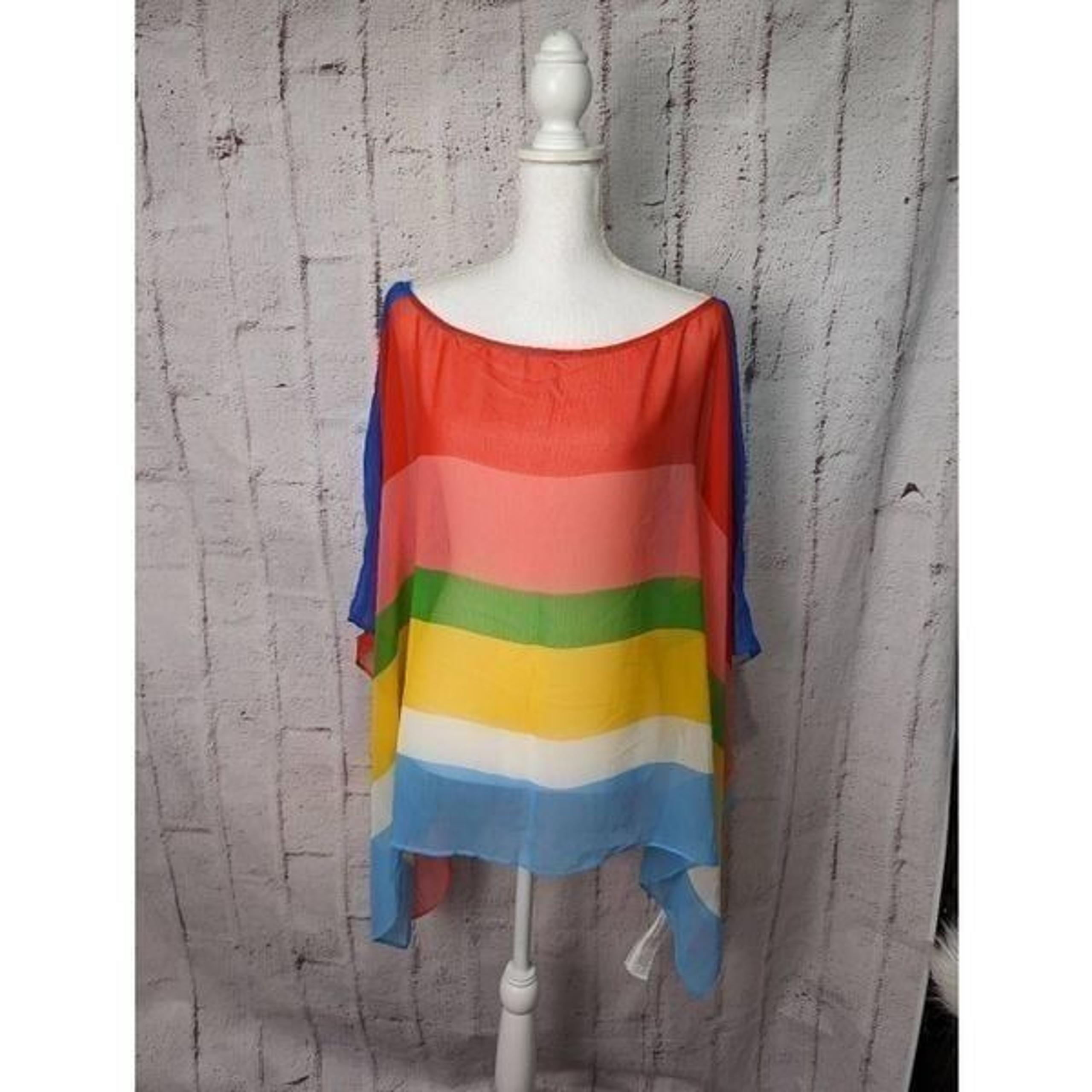 Forever 21 Rainbow Boho Bathing Suit Cover Up Kimono Style One Size NWT