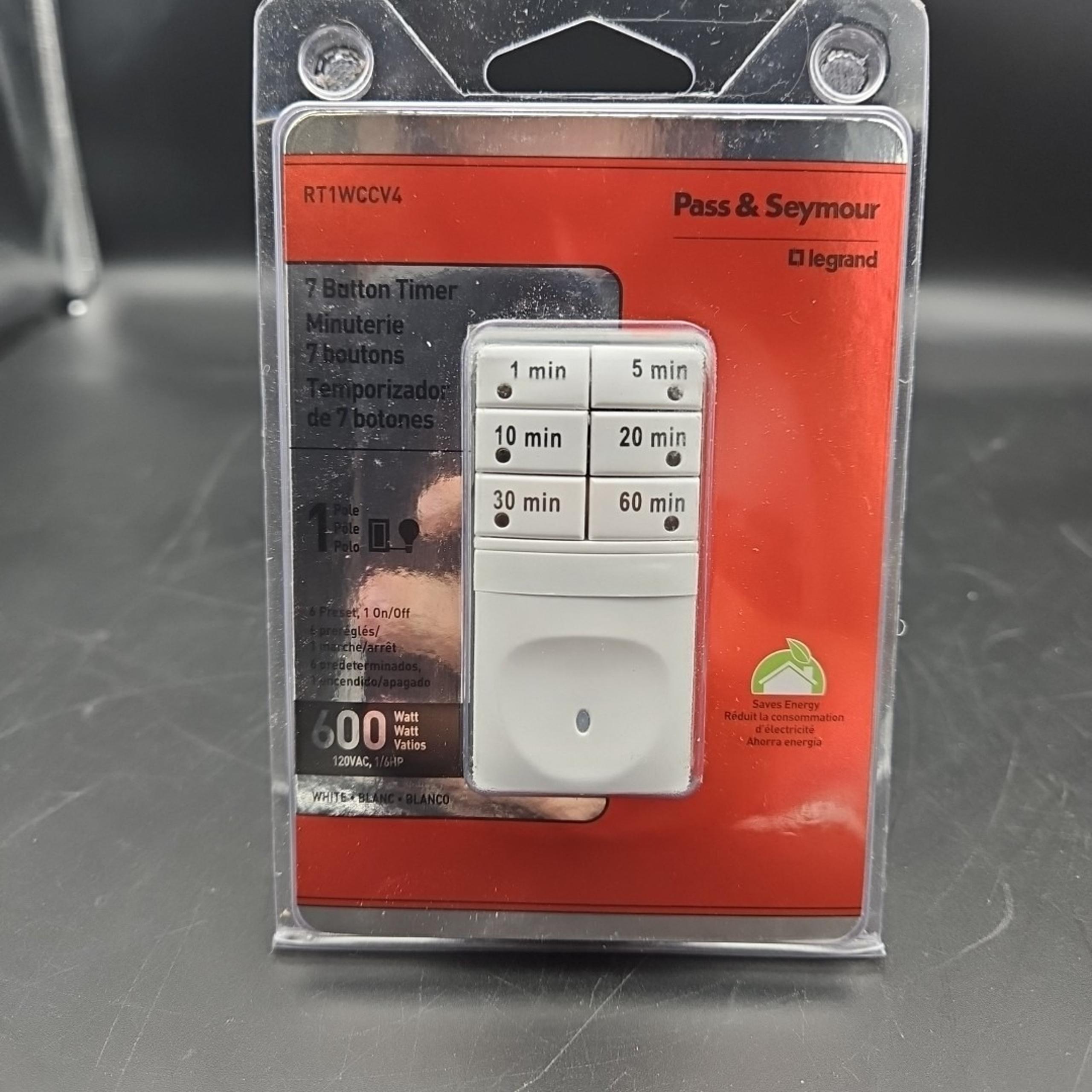 Legrand Pass & Seymour 7 Button Countdown Timer #RT1WCCV4-600 Watt 1 Pole White