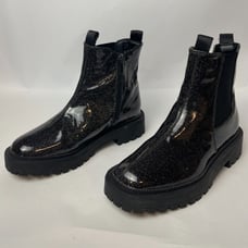 NWOB Sam Edelman Girls Black Glitter Chelsea Boots - Chunky Lug Sole, Size 3