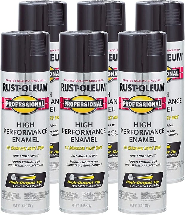 Rust-Oleum 7579838 High Performance Enamel Spray Paint, 15 Oz 6 pk Gloss Black