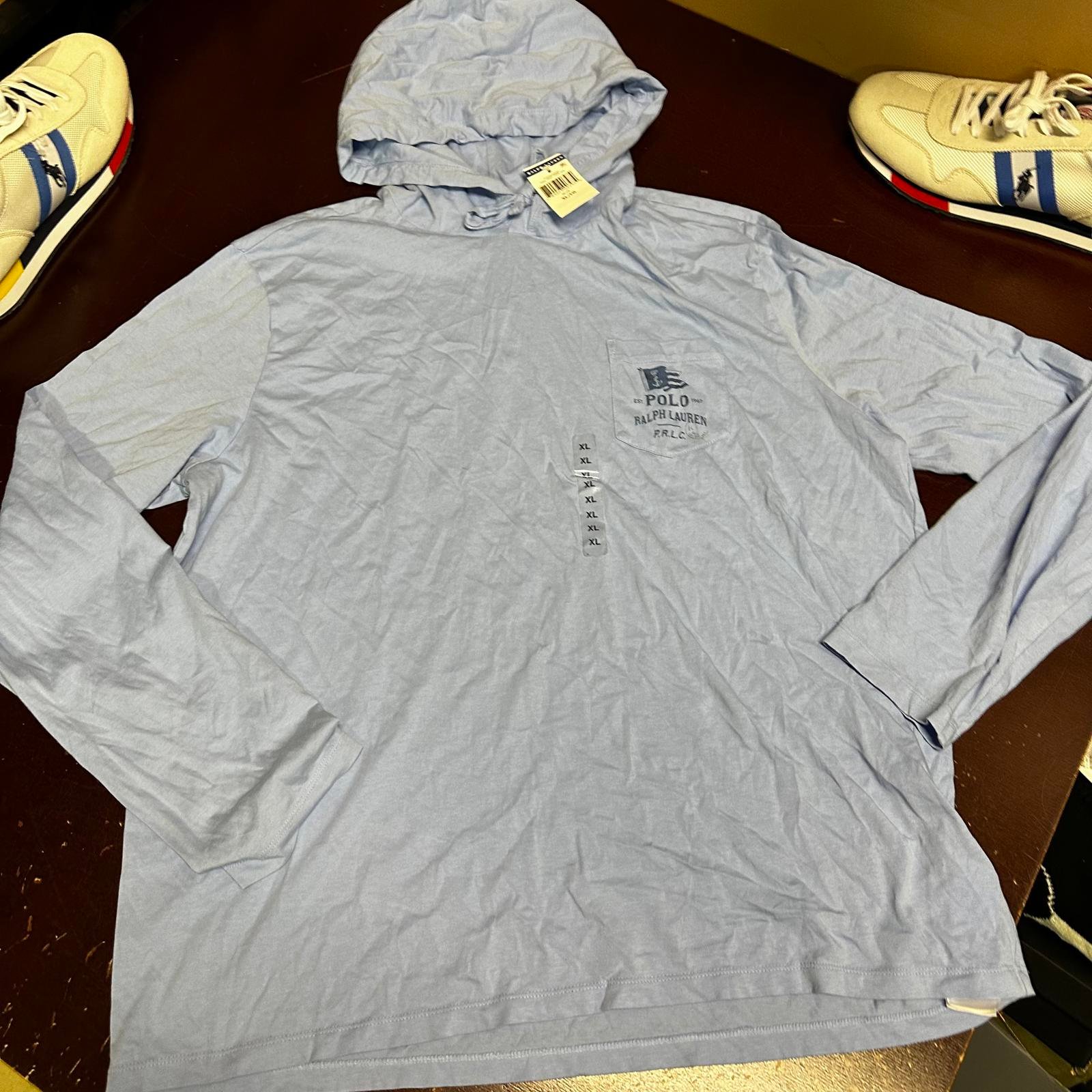 Polo Ralph Lauren, blue flag graphic, hooded, long sleeve T-shirt, XL