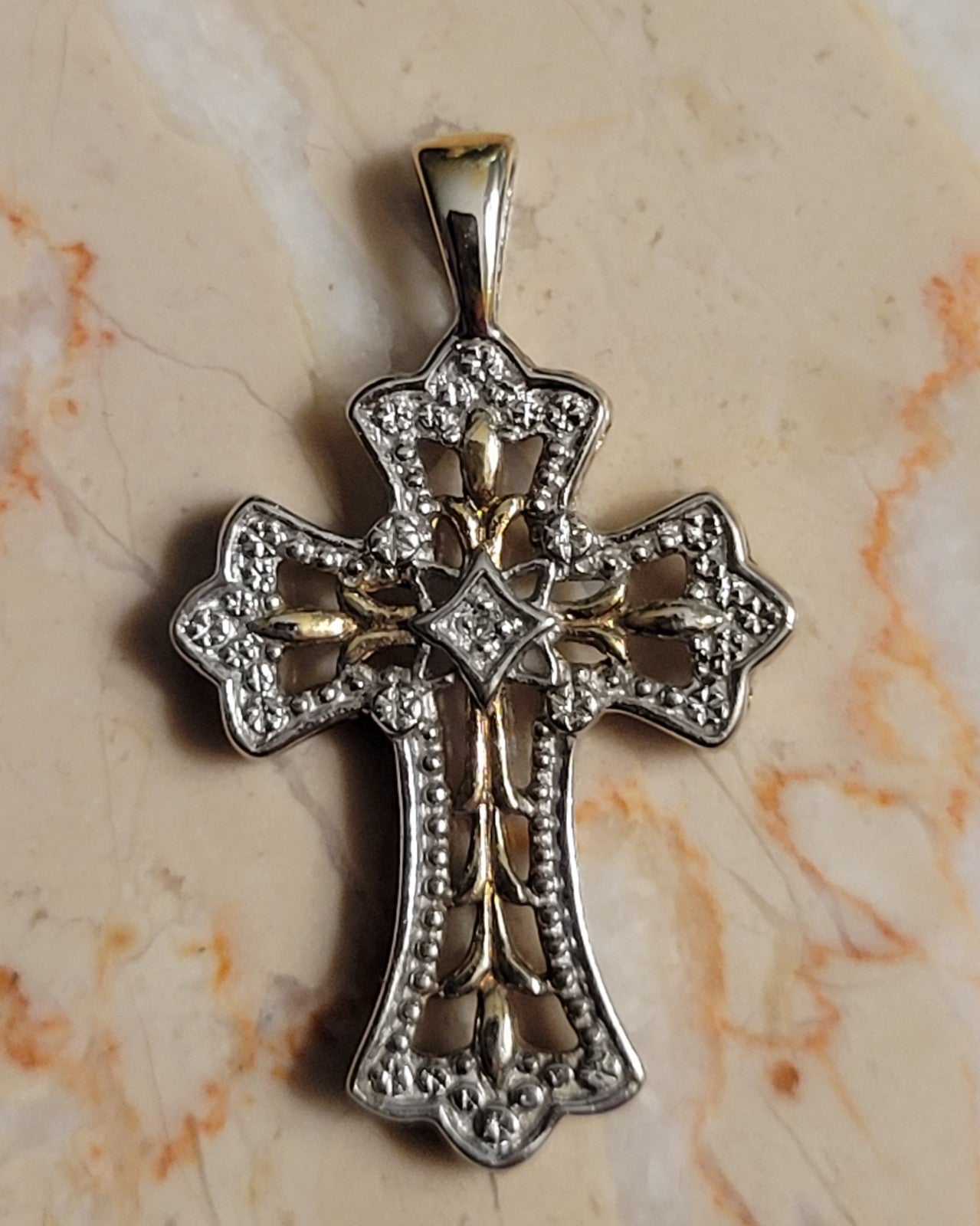 925 gold filled diamond CROSS religious charm for necklace ESTATE