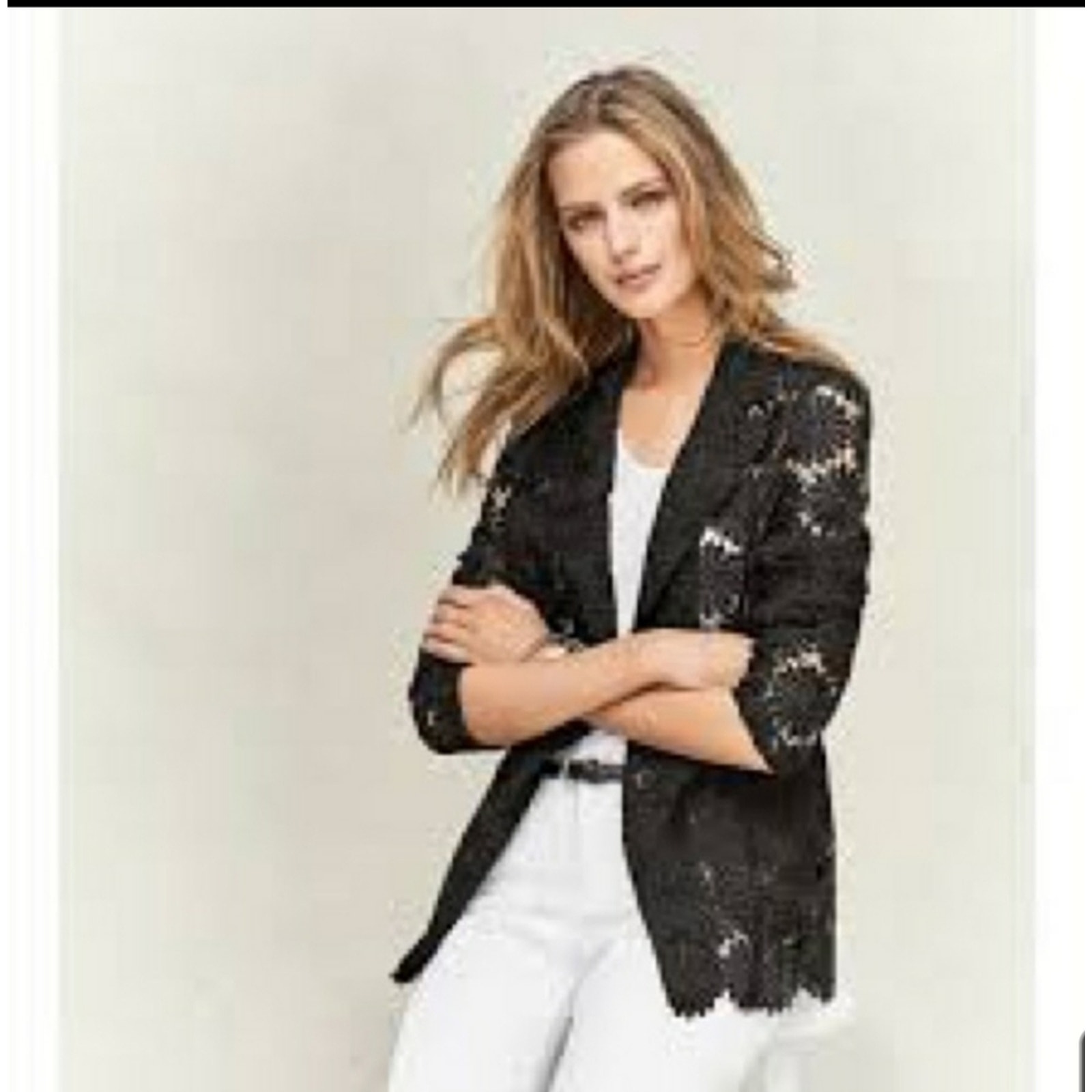 Vintage Berek Semi Sheer Daisy Floral Lace Cut Out Button Front Blazer Medium
