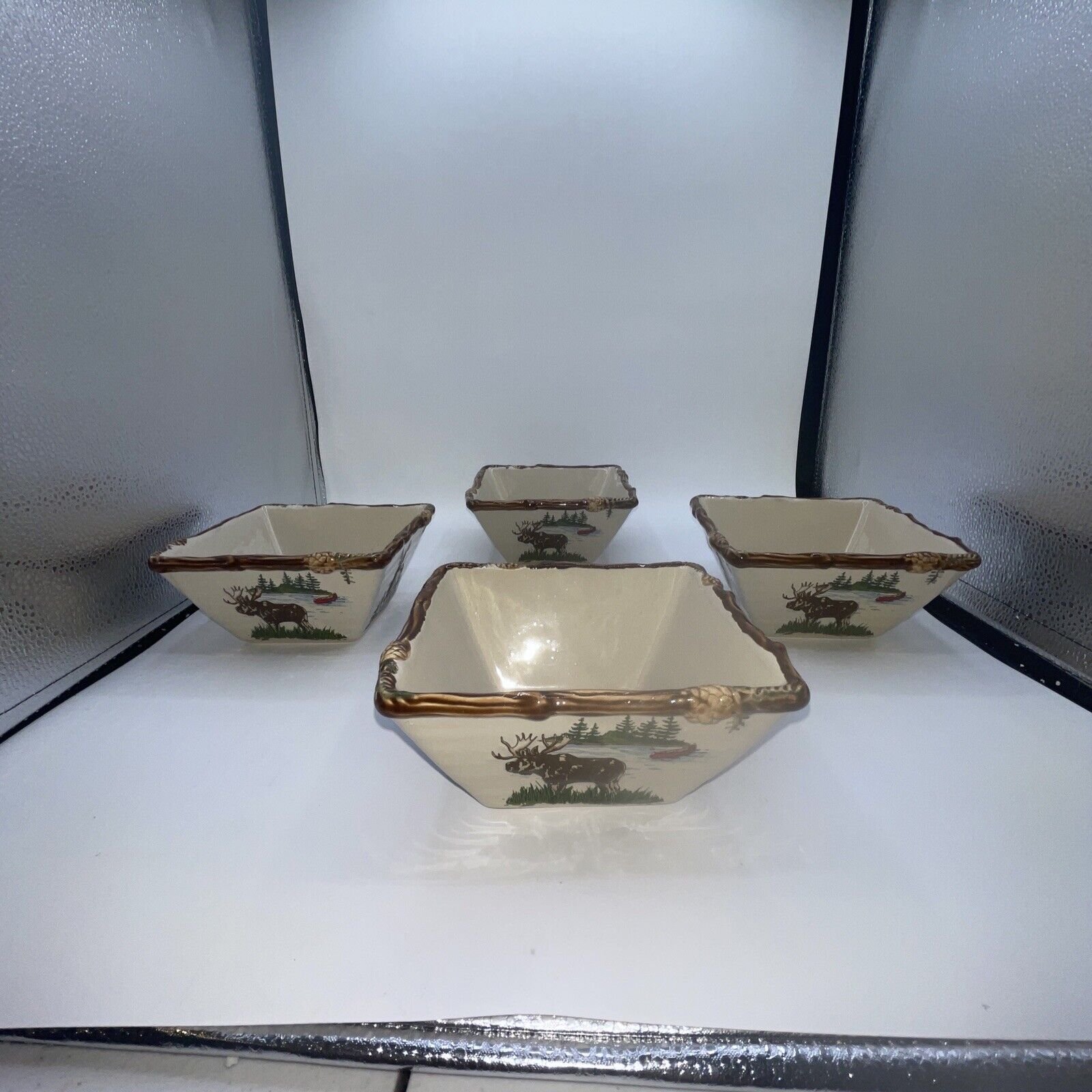 SONOMA INTO THE WOODS Bowls Moose Canoe Fish Deer Set Of 4