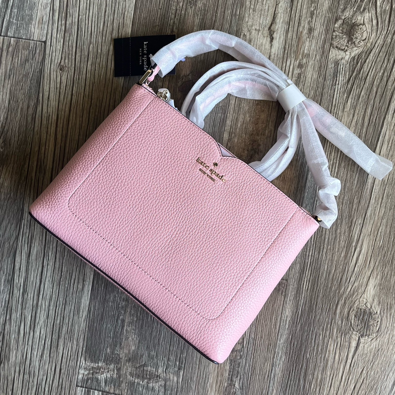 NWT Kate Spade Harlow Pebbled Leather Crossbody Handbag in TEA ROSE (MSRP 279)