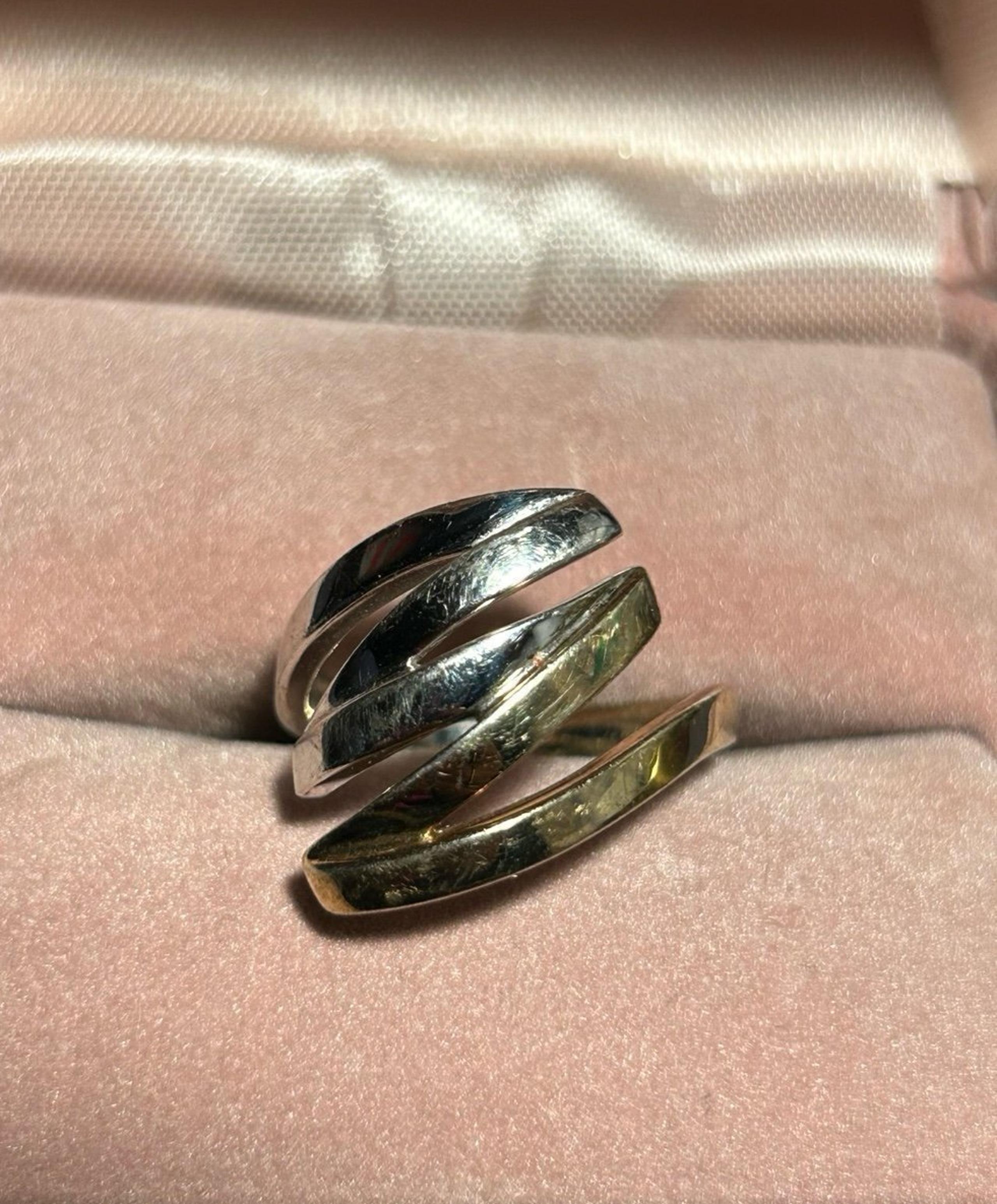 Gold and silver two tone 925 sterling silver wide modern design ring  size 7