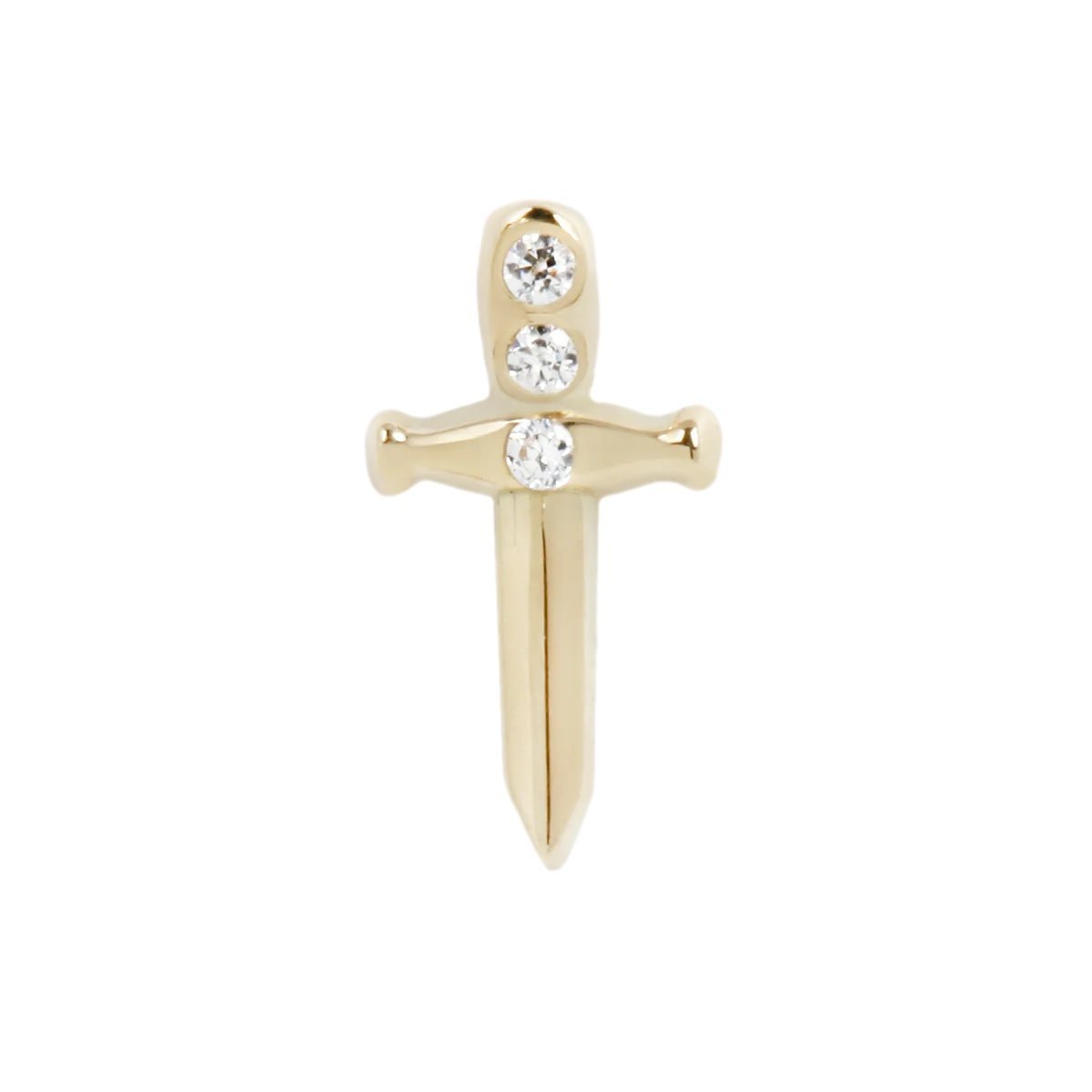 Yellow gold threadless dagger earring