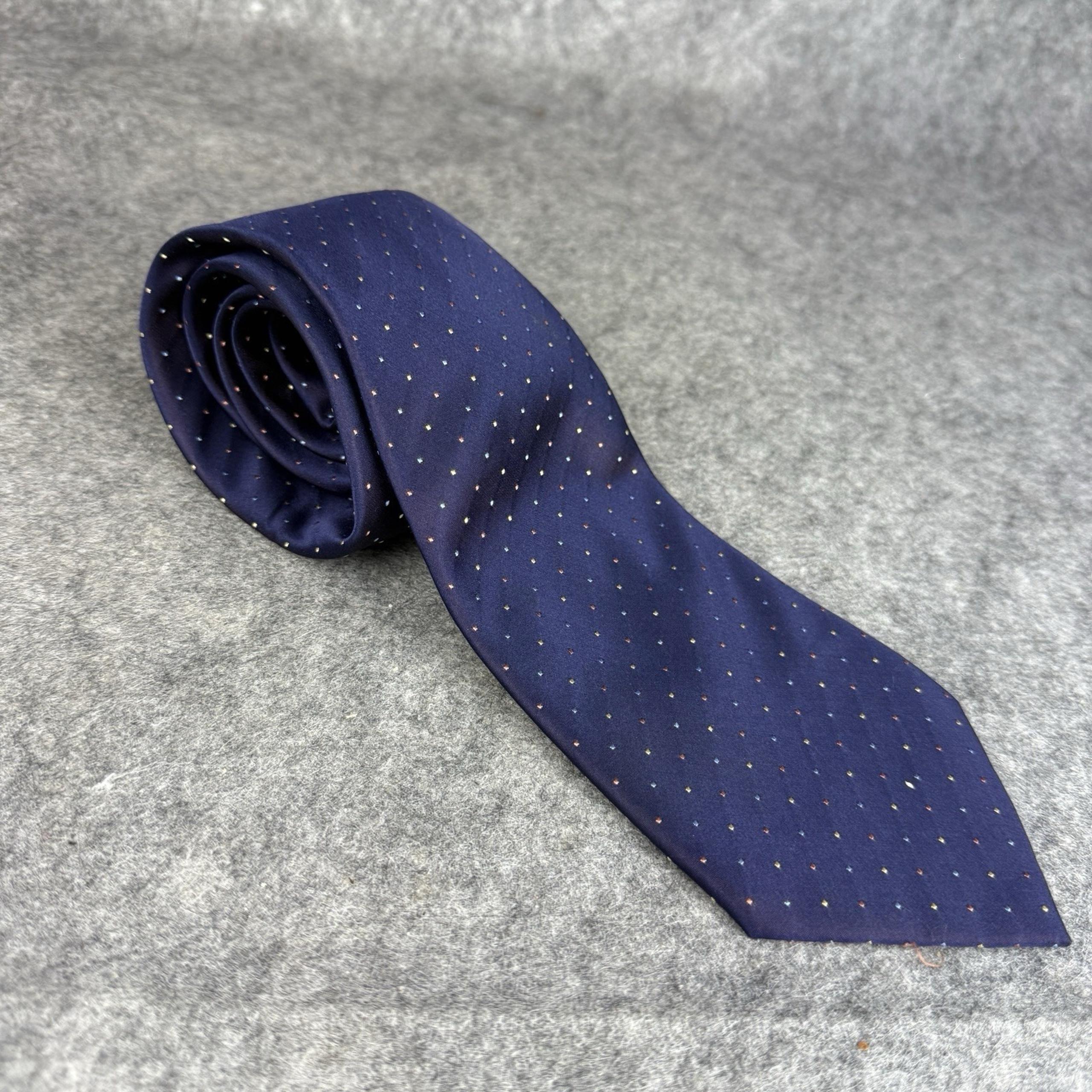 CLAIBORNE 100% Silk Tie Men's Handmade Tie Necktie Navy Blue Rainbow Dots