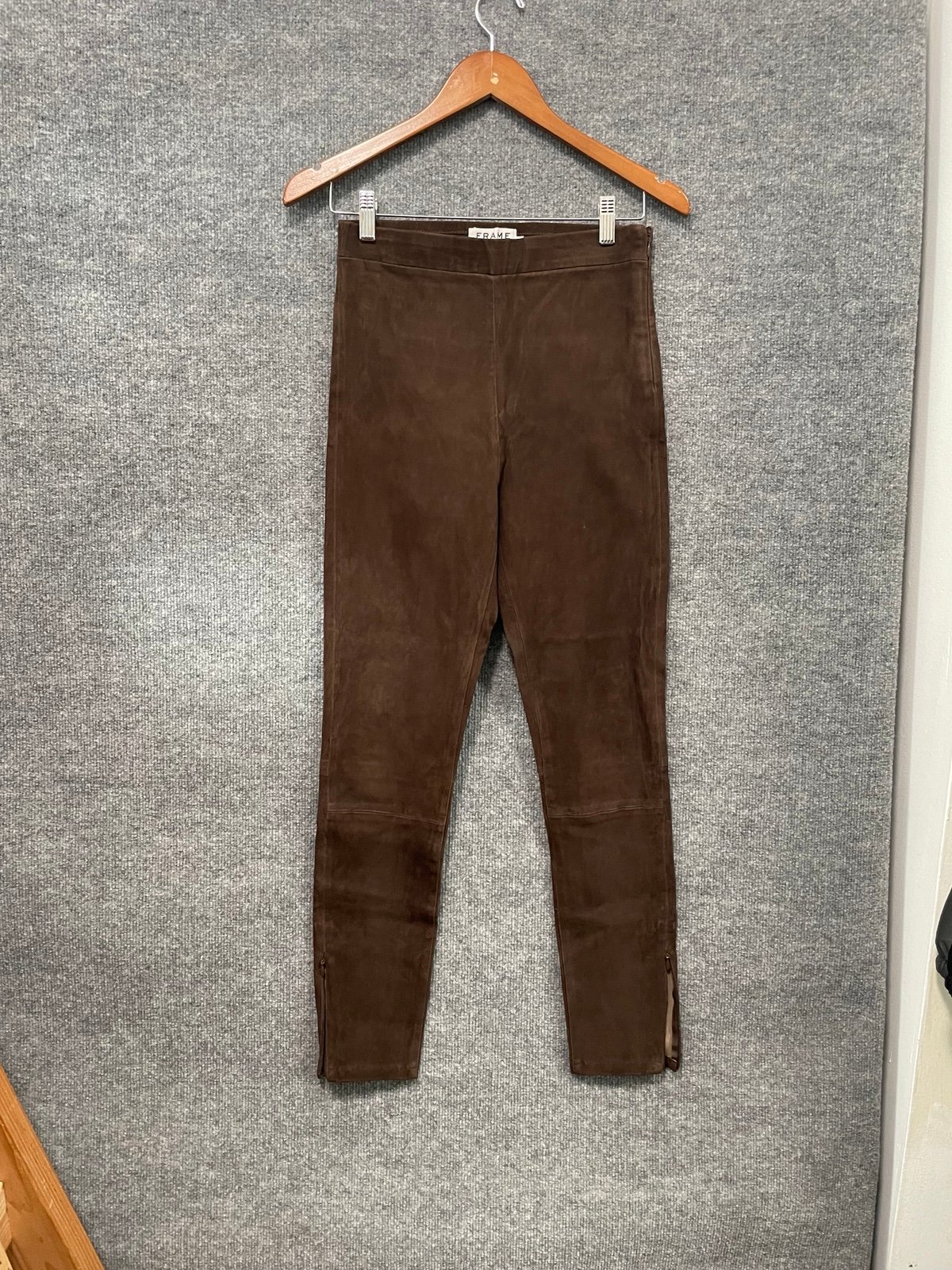 Frame Denim Brown Leather Lambskin High Rise Pants 27” Medium Womens