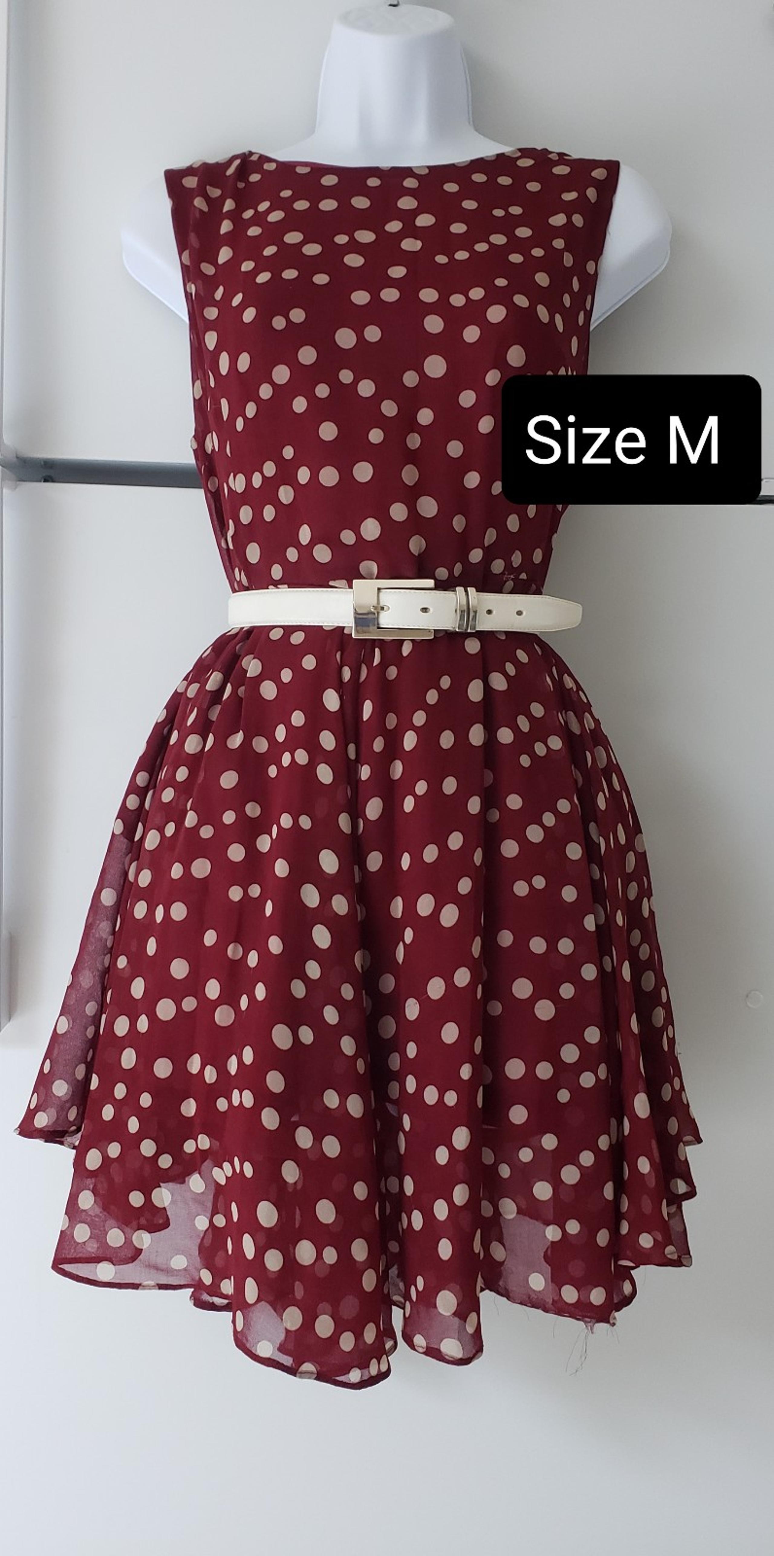 Women's Fashion Summer Dress Polka-dot Chiffon Burgundy Sleeveless Size M