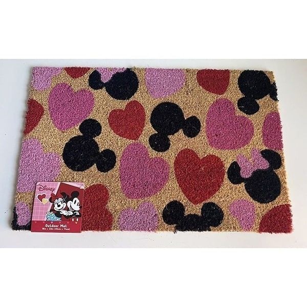 Disney Mickey Minnie Mouse Coir Door Mat 18x28” Outdoor Rug Valentines Hearts