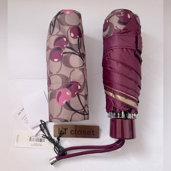 New Coach Uv Protection Mini Umbrella In Signature Cherry