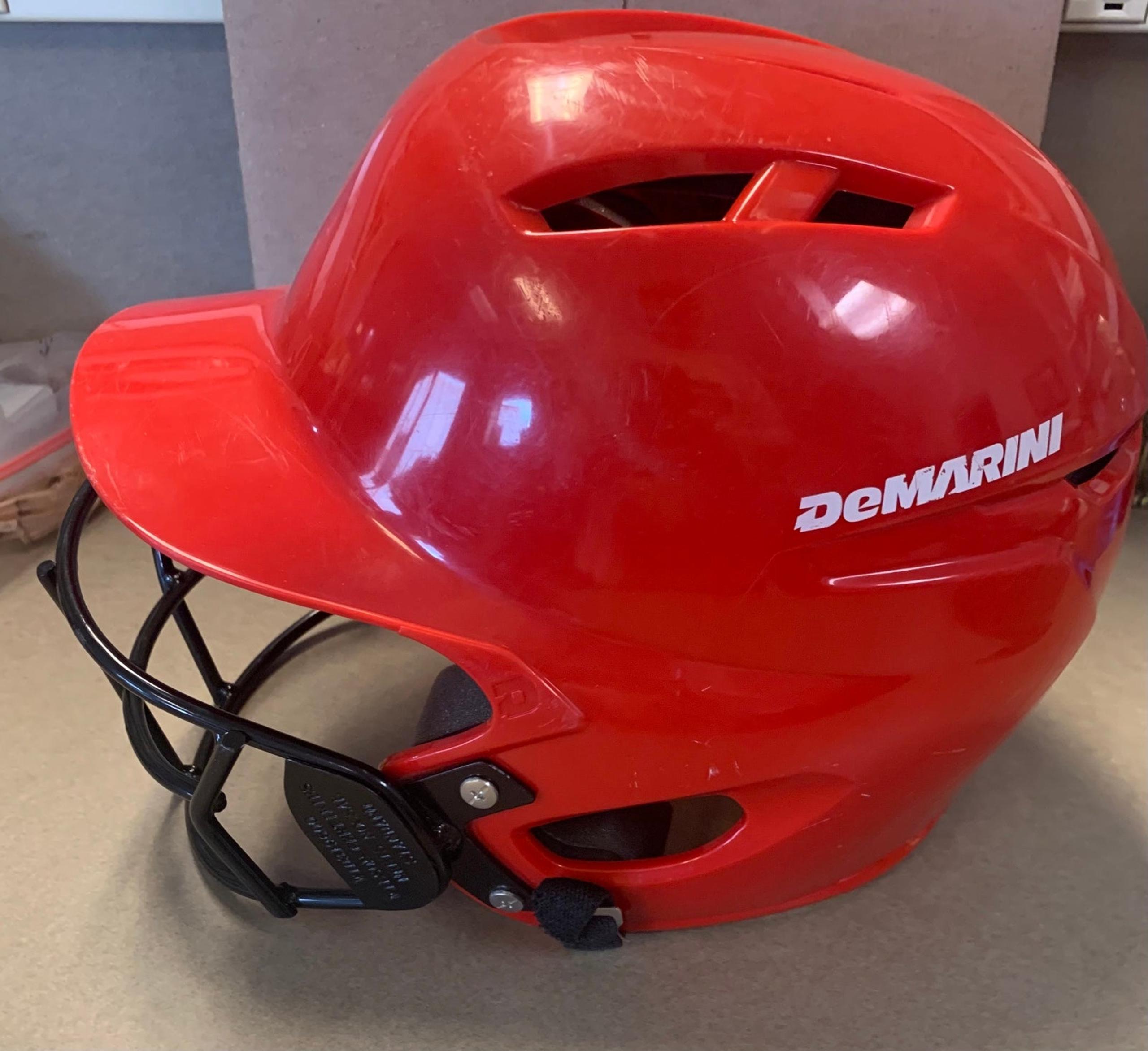 DeMarini baseball softball red helmet with face guard and chin strap size 6.5