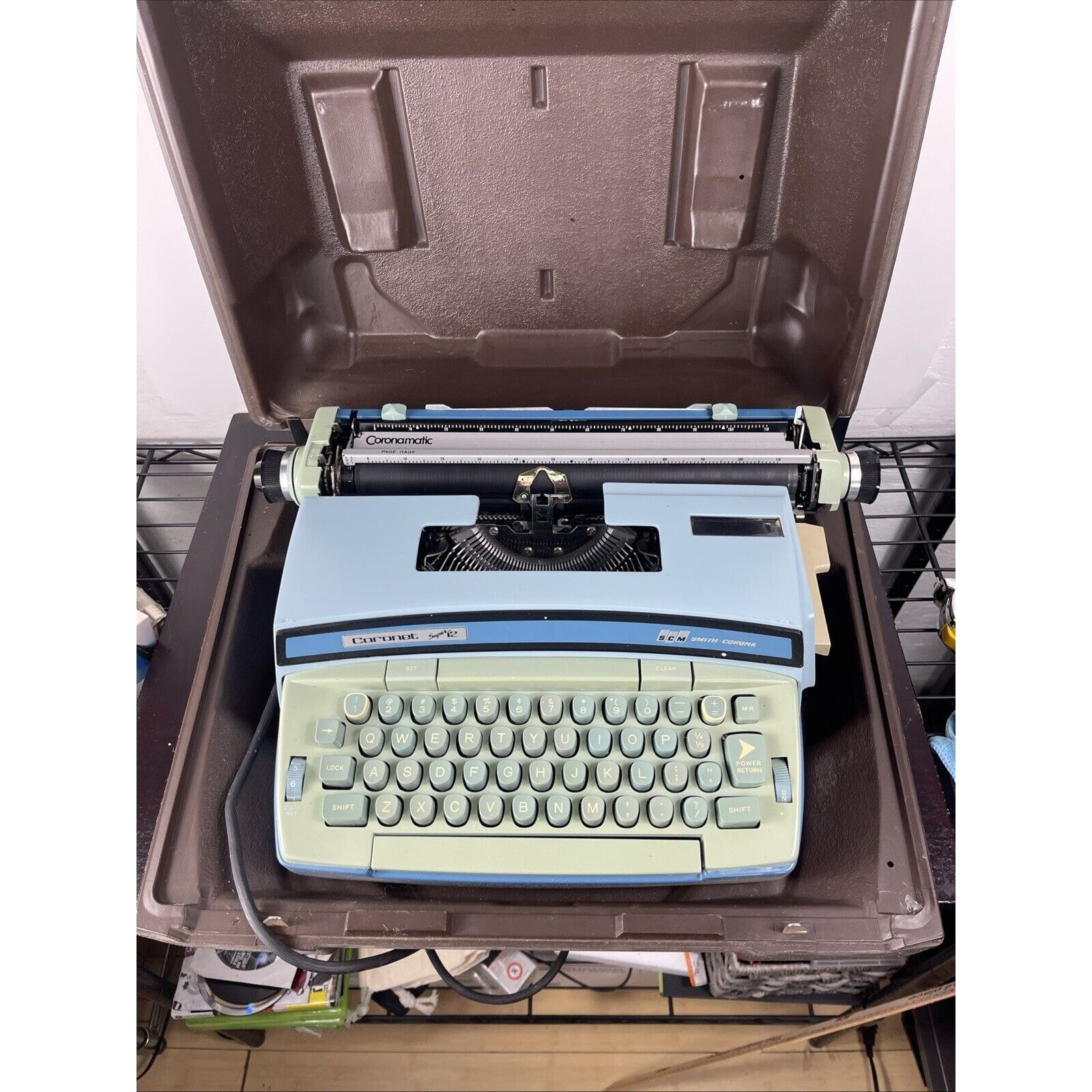Smith Corona Coronet Super 12 Coronamatic Blue Electric Typewriter & Case Works!