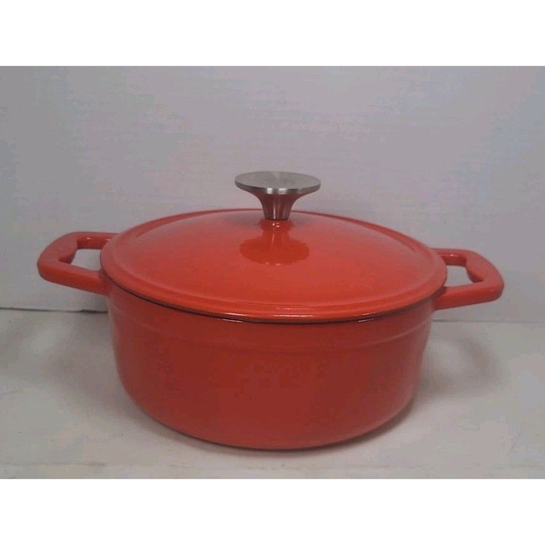 Cooks Essentials Enamel Ceramic Cast Iron Cookware Dutch Oven 2qt W/Lid Red