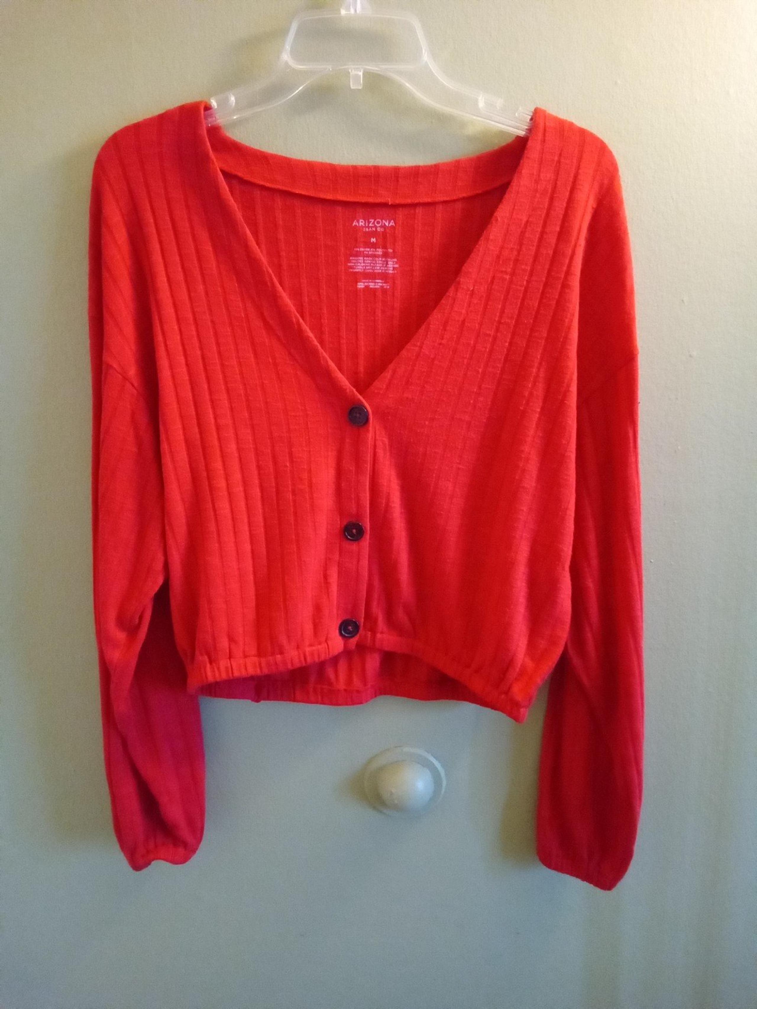 Woman's M Red Cardigan Sweater cinched Lightweight beachy - Arizona Jean Company