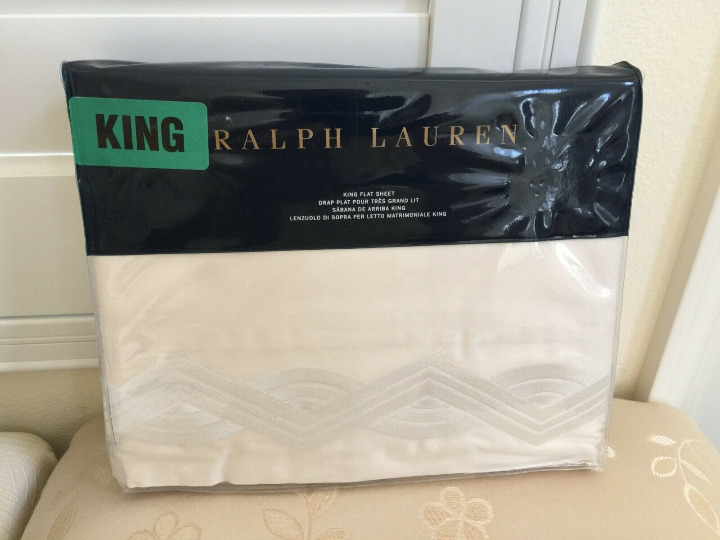 RALPH LAUREN King Flat Sheet Mulholland Drive Hollywood Cream 624 tc 100% Cotton