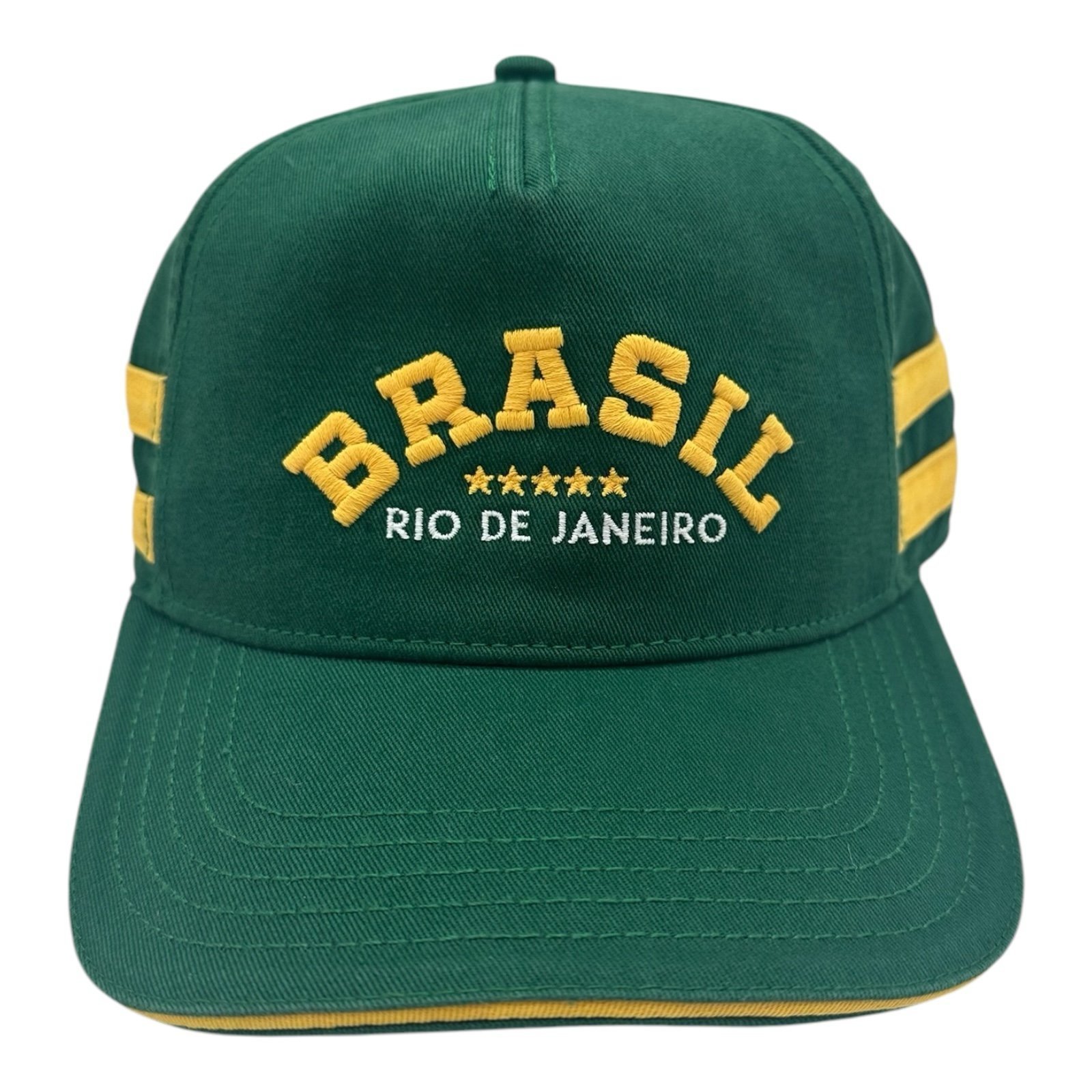 Brasil Brazil Rio De Janeiro Snapback Hat Green Yellow Striped American Needle
