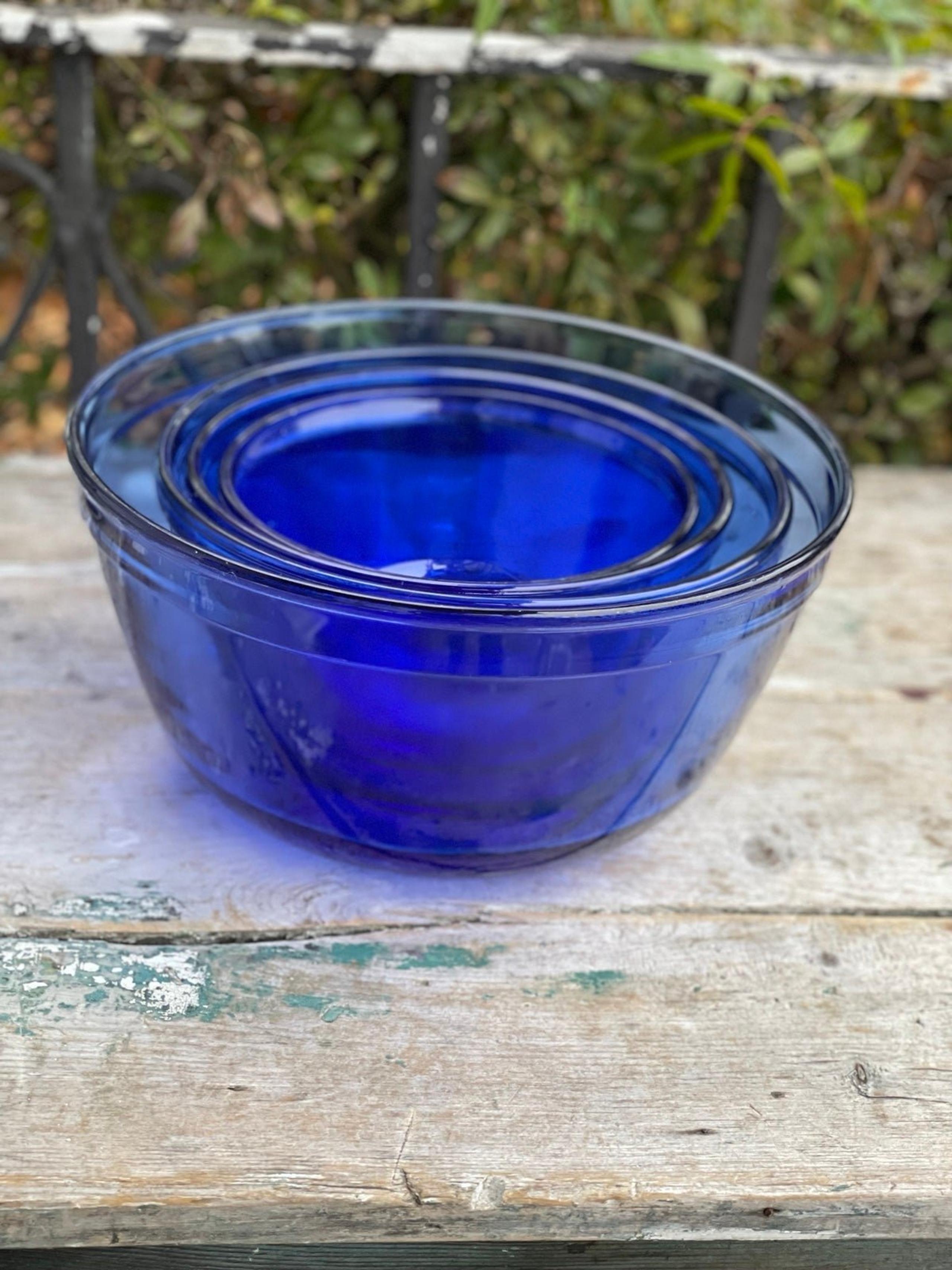 Vintage Anchor Hocking USA Blue Glass Pyrex 4 mixing bowls